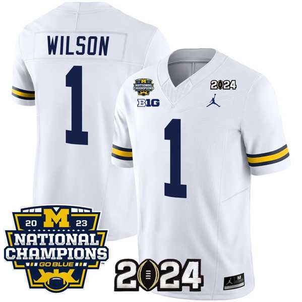 Men%27s Michigan Wolverines #1 Roman Wilson White 2024 F.U.S.E. With 2023 National Champions Patch Stitched Jersey
